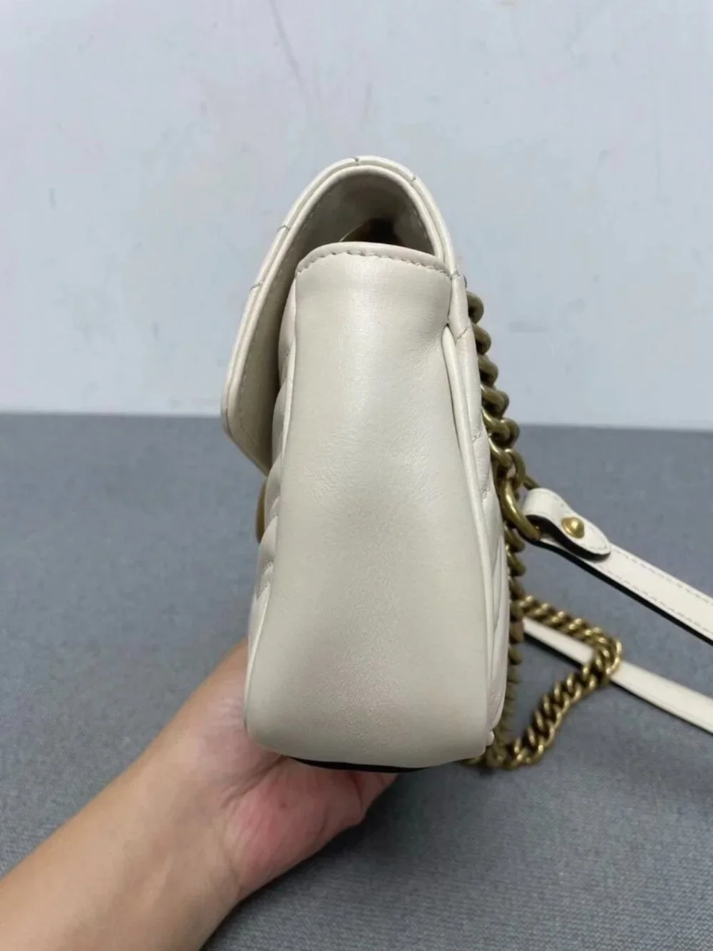 Gucci GG Marmont White Leather Chain Shoulder Bag